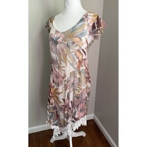 Lola Dress Women XS Silk Asymmetrical Floral Sheer Boho Crochet Italy Fairy Core